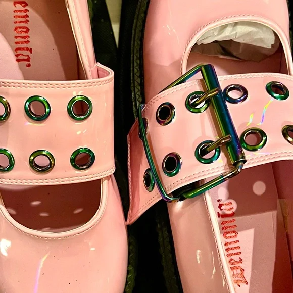 NIB- Dolls Kill x Demonia Baby Pink Holo Creeper Mary Jane - Picture 5 of 13